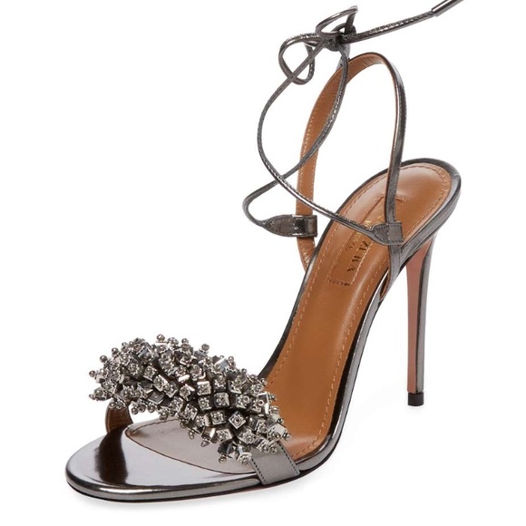 Aquazzura Shoes - Aquazzura Monaco Anthracite Beaded heel